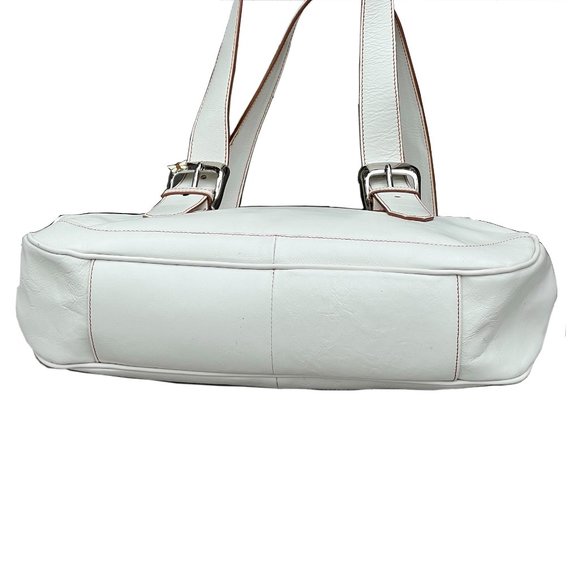FRANCO SARTO Genuine Textured Leather Off White Satchel Handbag - Picture 9 of 16